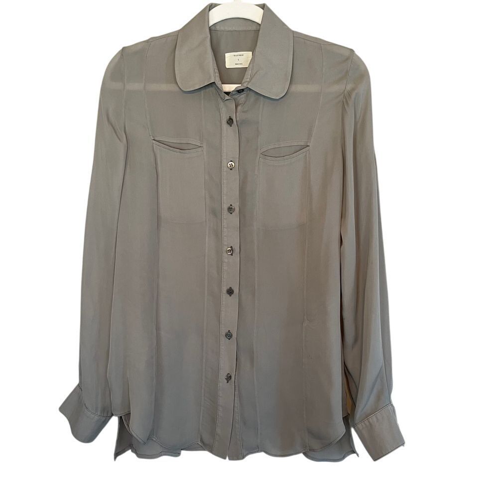 Billy Reid Silk Button Down Gray Long Sleeve Dress Shirt Women's size Large